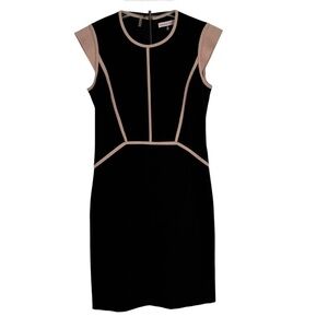 Rebecca Taylor black sheath dress Pink trim size 6 Cap Sleeves Lined Back Zip